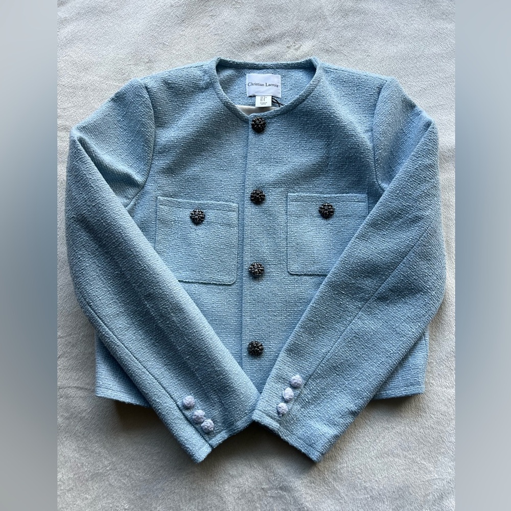 NWT Christian Lacroix Tweed Style Jacket Light Blue Size Small